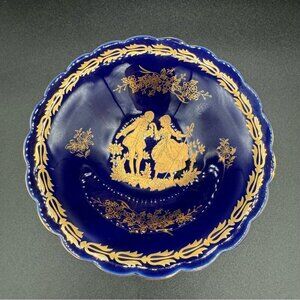 Limoges France Cobalt Blue and Gold “The Proposal” Andre Prevot Trinket Dish